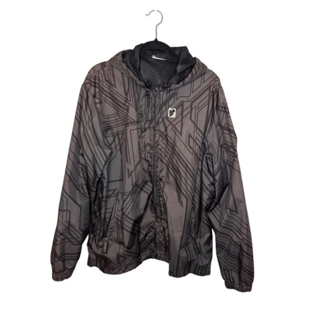 Vintage Thor Windbreaker Jacket Mens Size M Gray Black Geometric Hood Full Zip